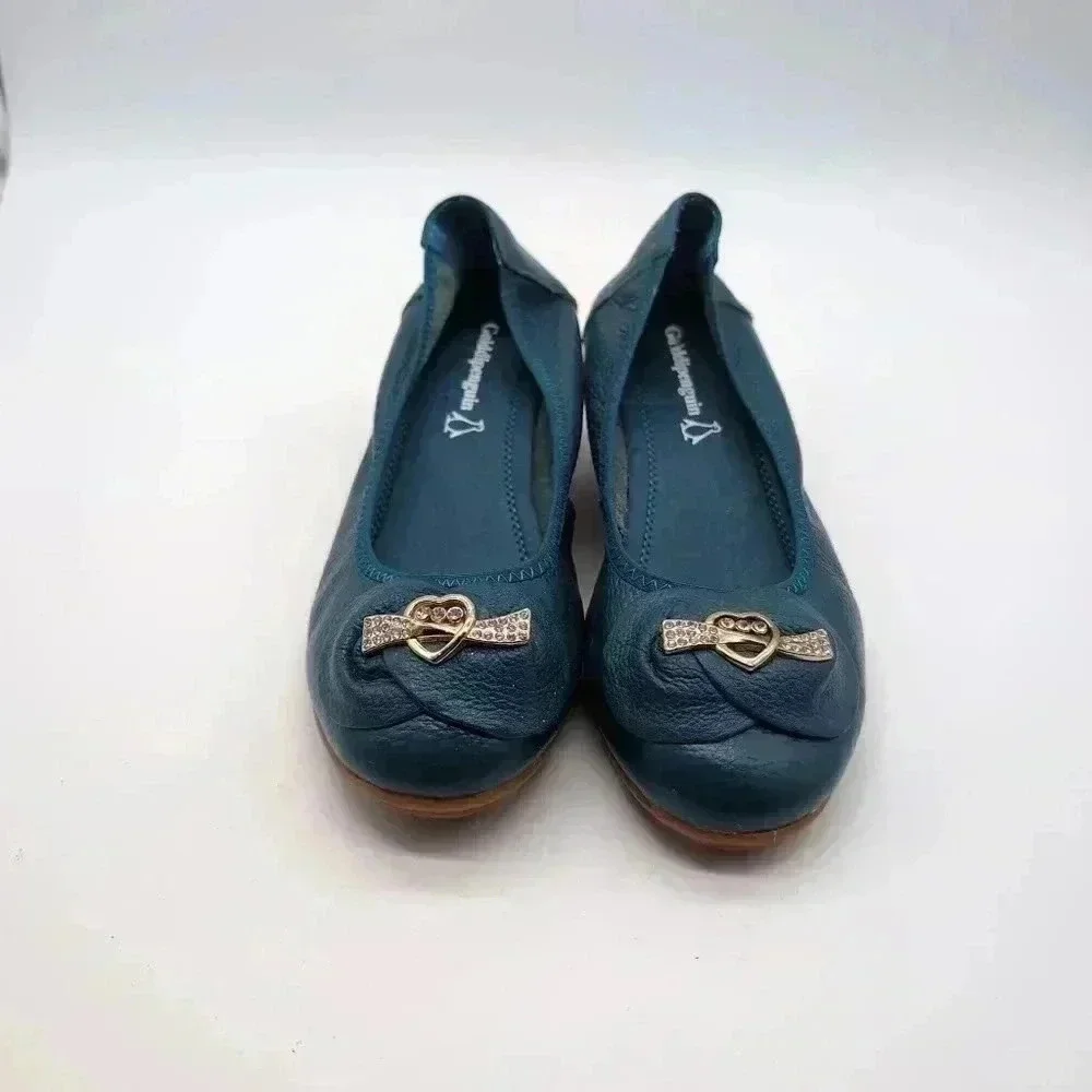 Rare Golddipenguin Blue Leather Heeled slipper rubber sole sz 5